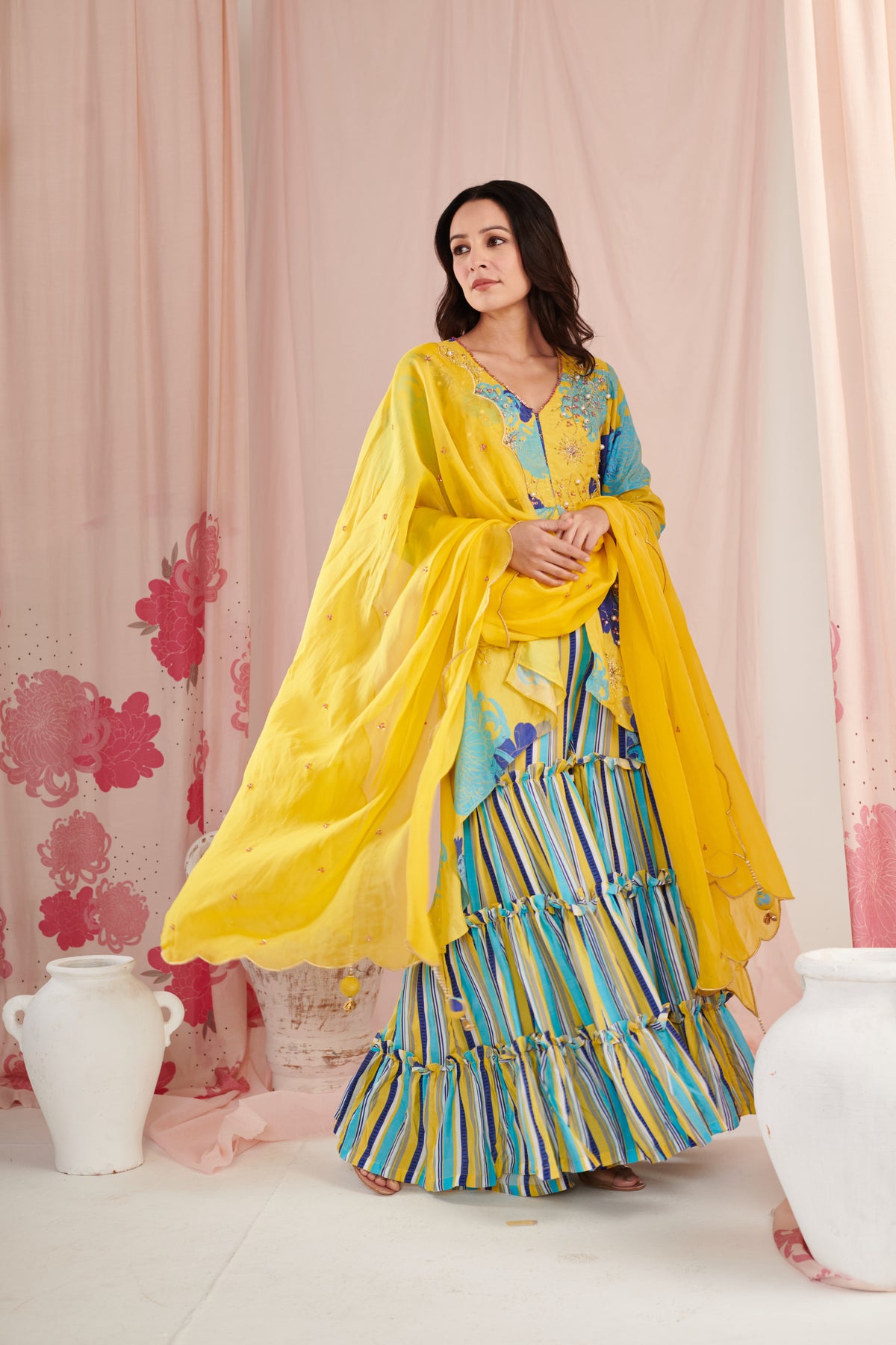Lime Digital Printed Short Kurta Set
