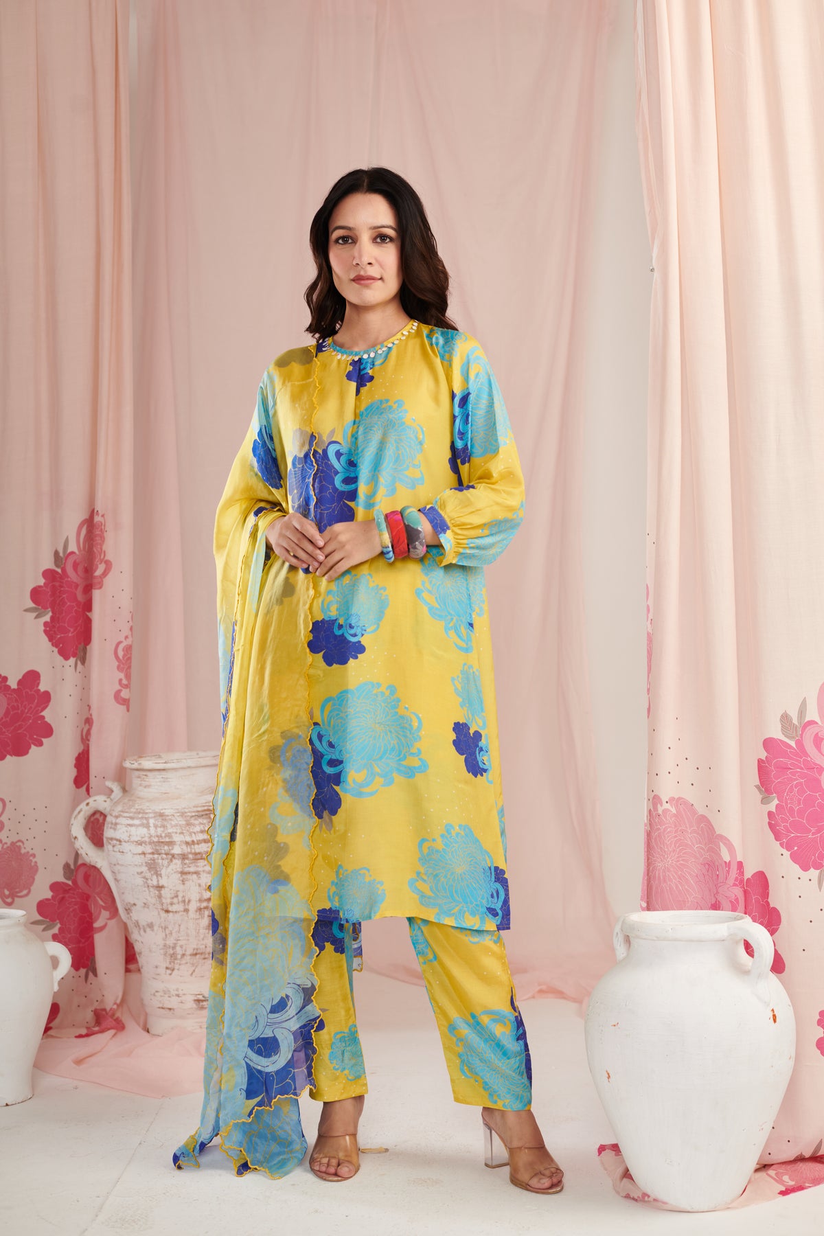 Lime Daisy Kurta Set