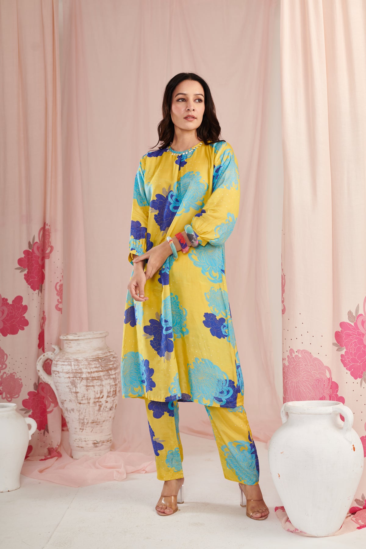 Lime Daisy Kurta Set