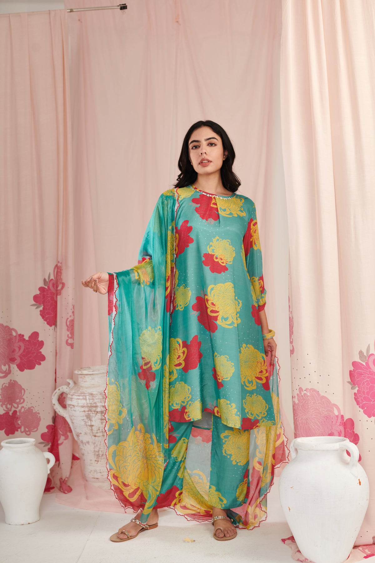 Aqua Daisy Kurta Set