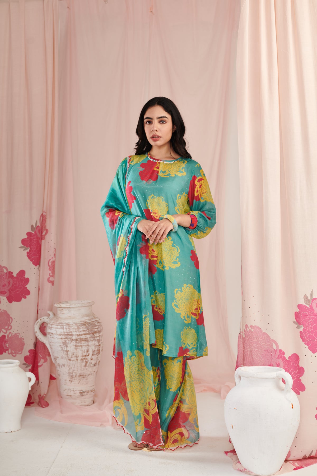 Aqua Daisy Kurta Set