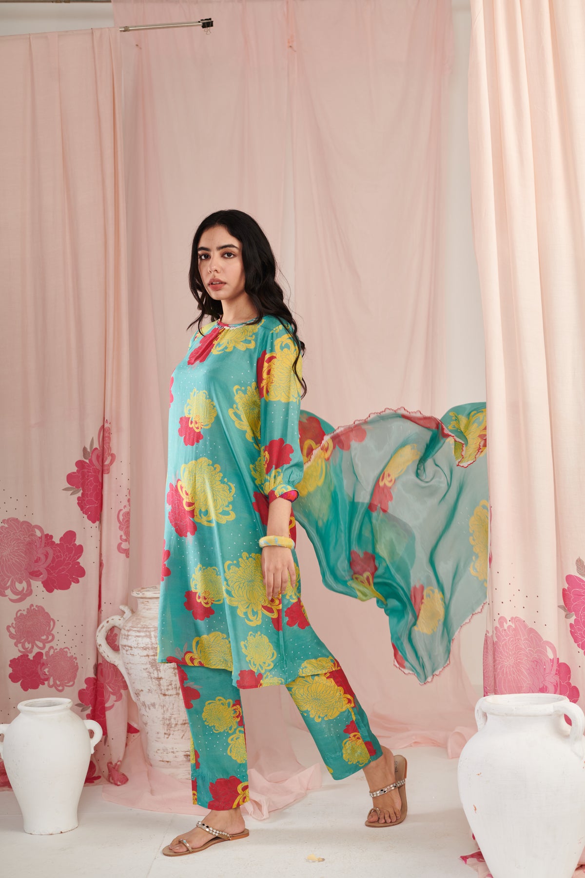 Aqua Daisy Kurta Set