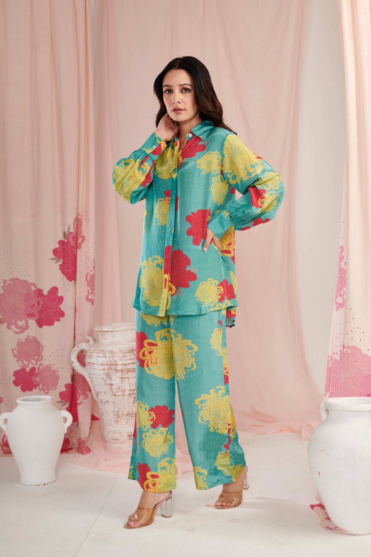 Aqua Floral Power Co-ord Set