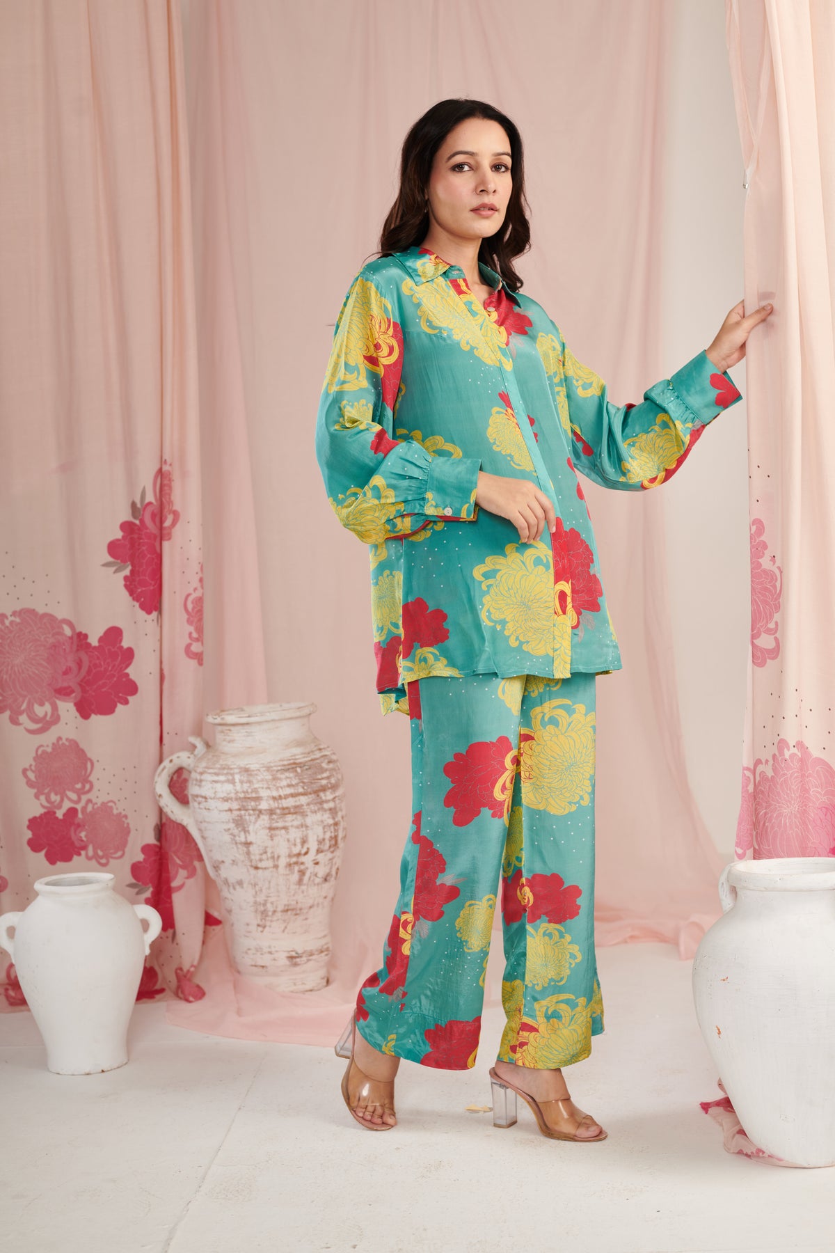 Aqua Floral Power Co-ord Set