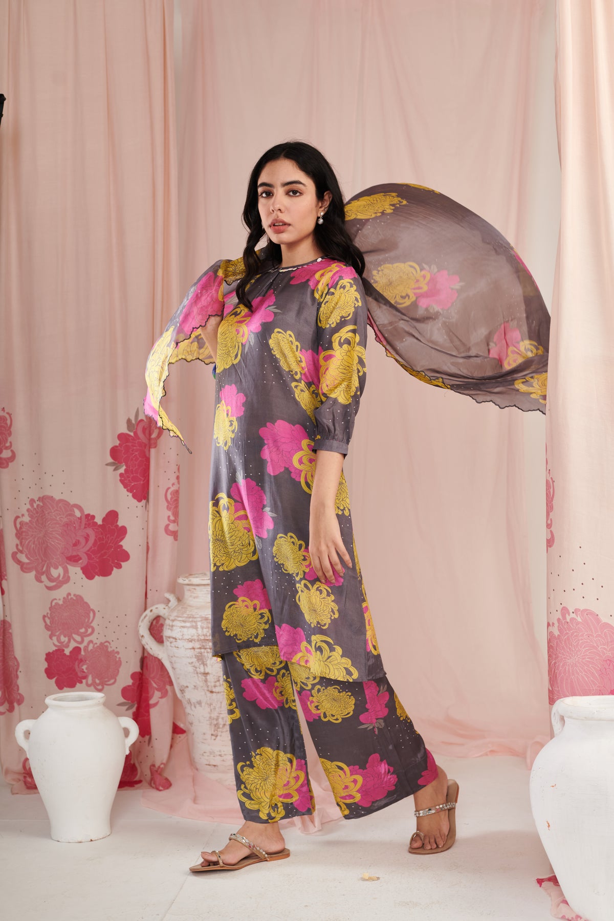 Grey Daisy Kurta Set