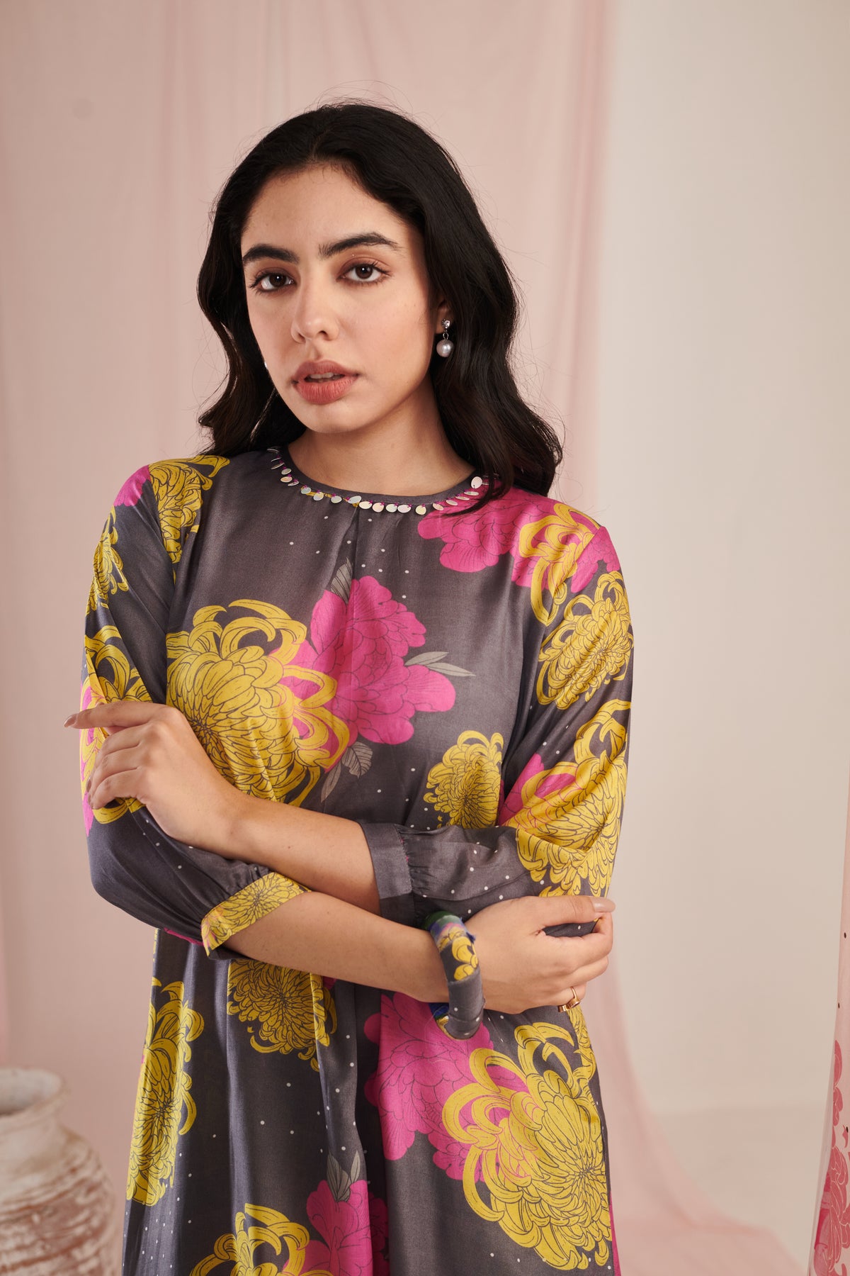 Grey Daisy Kurta Set
