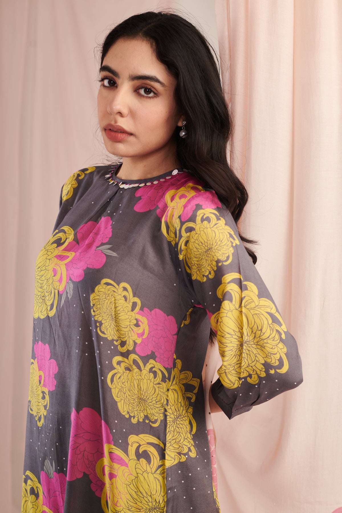 Grey Daisy Kurta Set