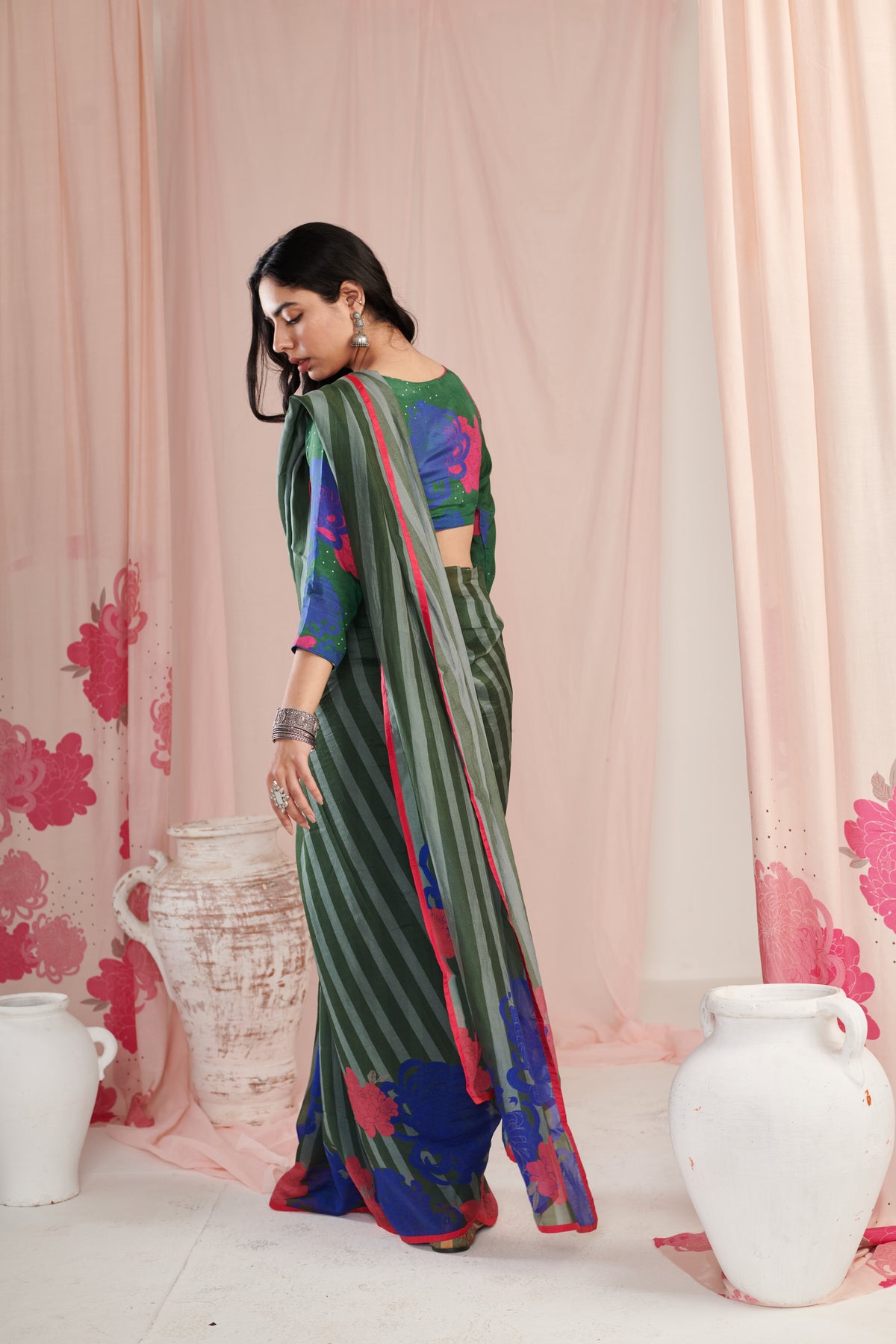 Chrysan Green Saree Set