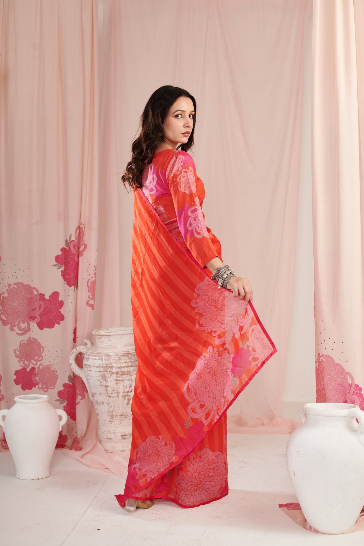 Chrysan Red Saree Set