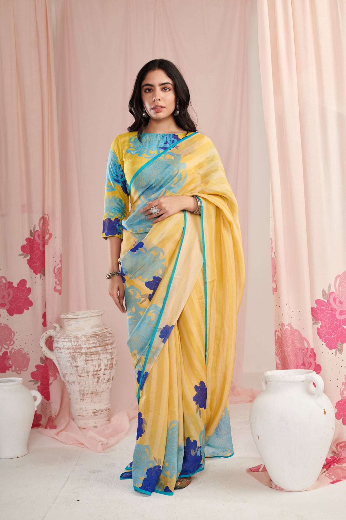 Chrysan Lime Saree Set