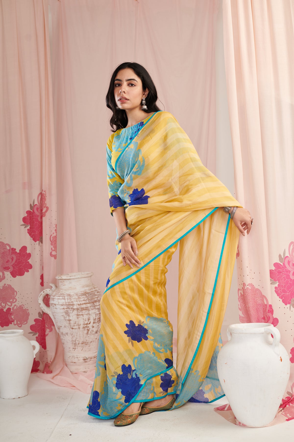 Chrysan Lime Saree Set