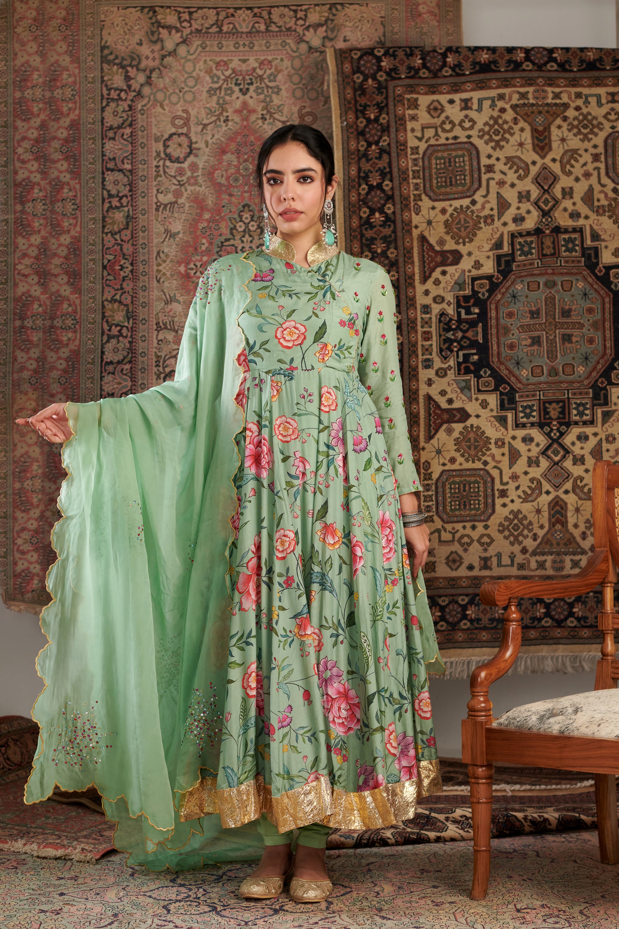 Negra Elegante - Aks Mint Green Anarkali Set XXXL Negra Elegante - Aks Mint Green Anarkali Set XXXL