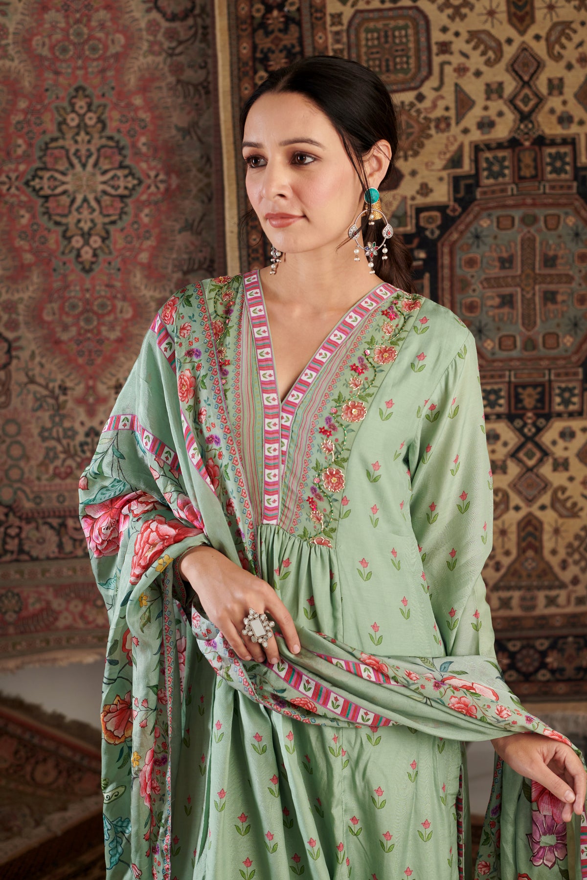 Gul Embroidered Mint Kurta Set