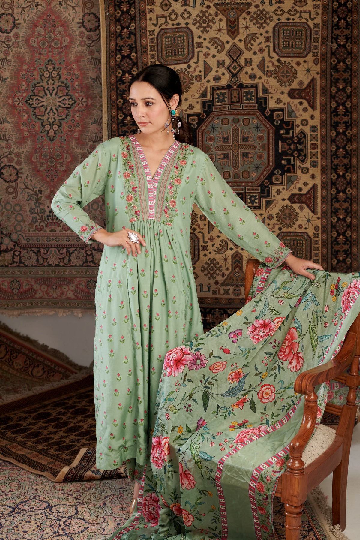 Gul Embroidered Mint Kurta Set