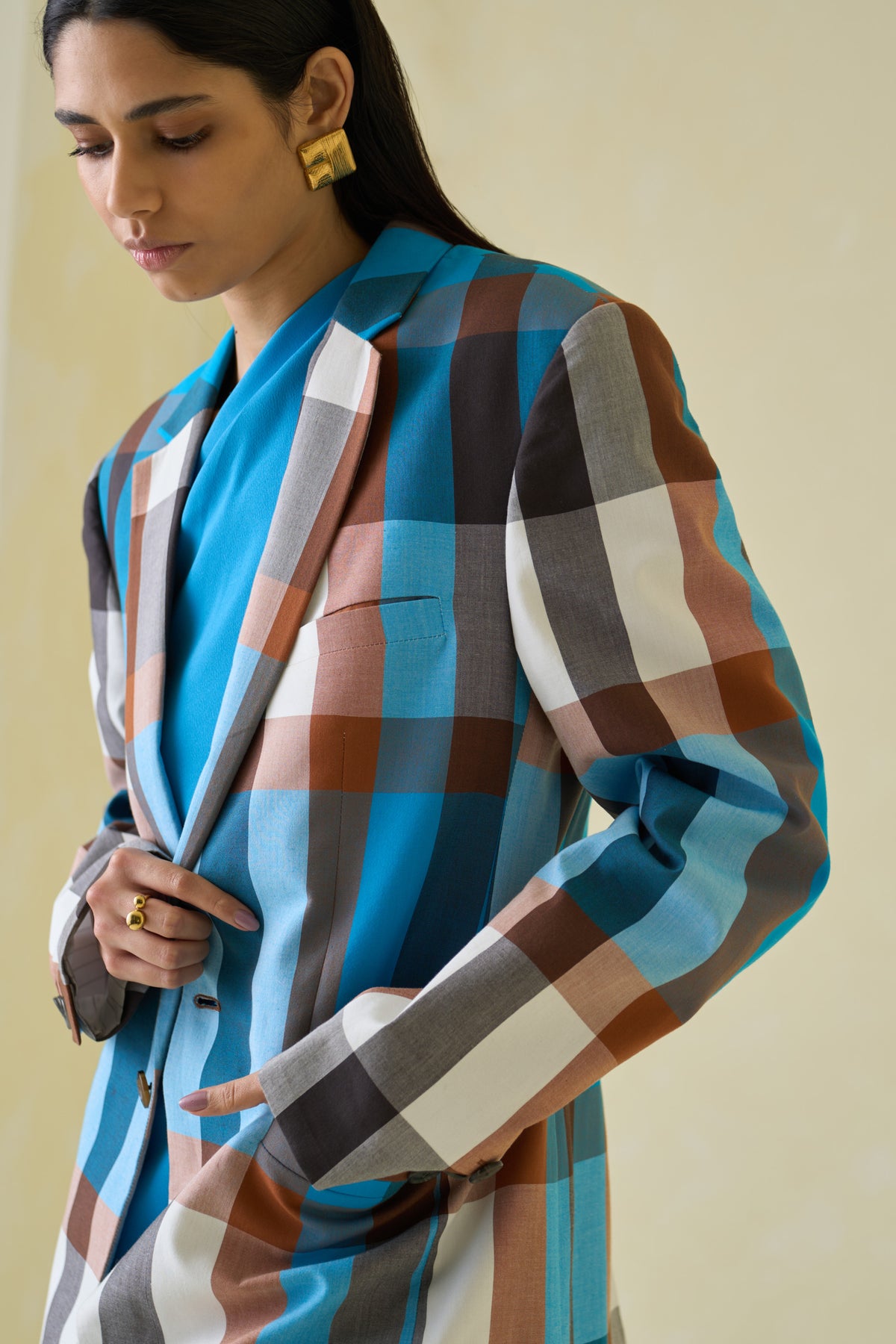 Mocha and Deep Sky Madras Blazer