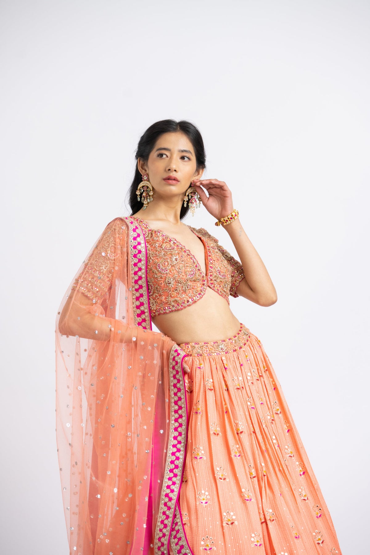 Mango Orange Lehenga Set