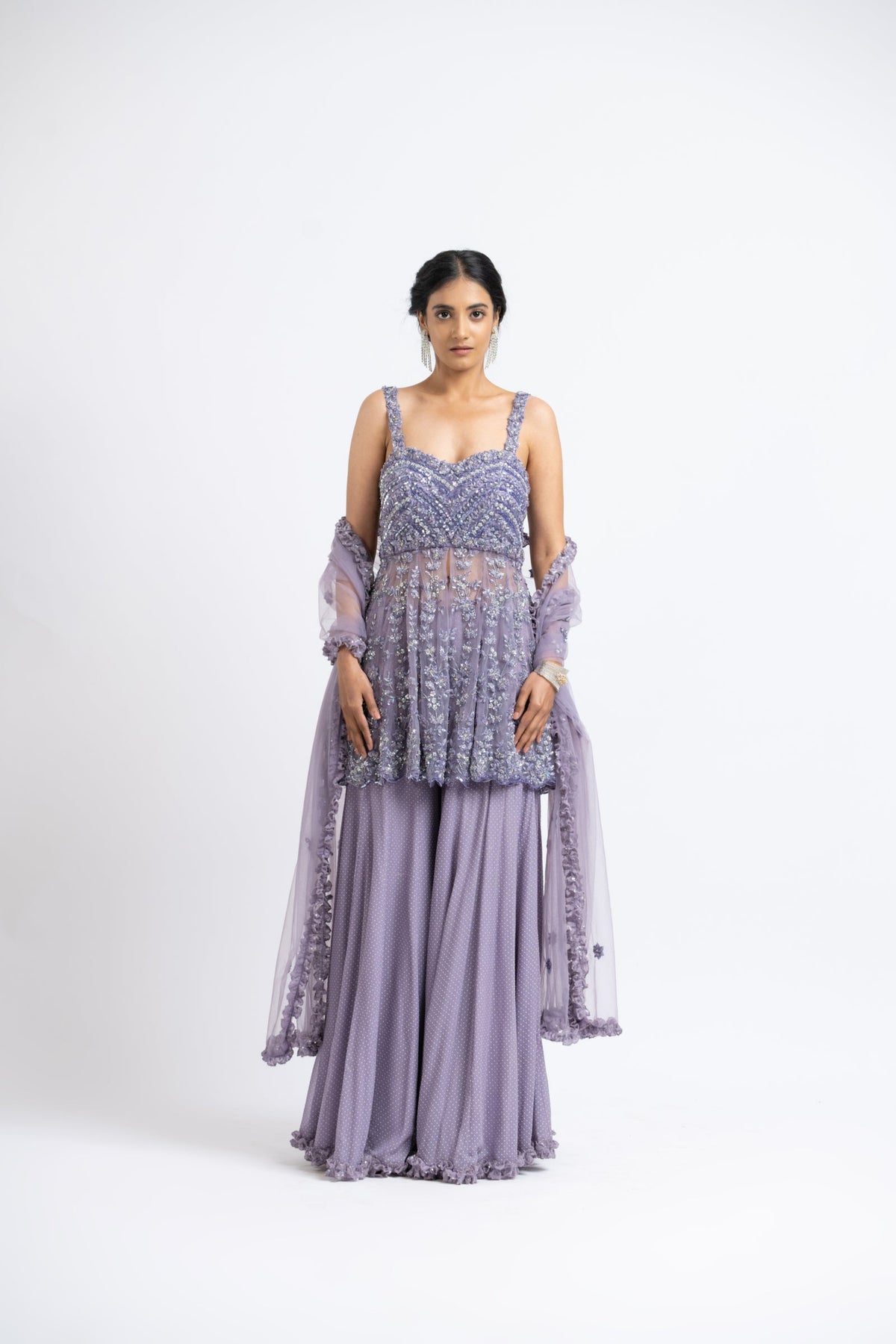 Lilac Peplum Sharara Set