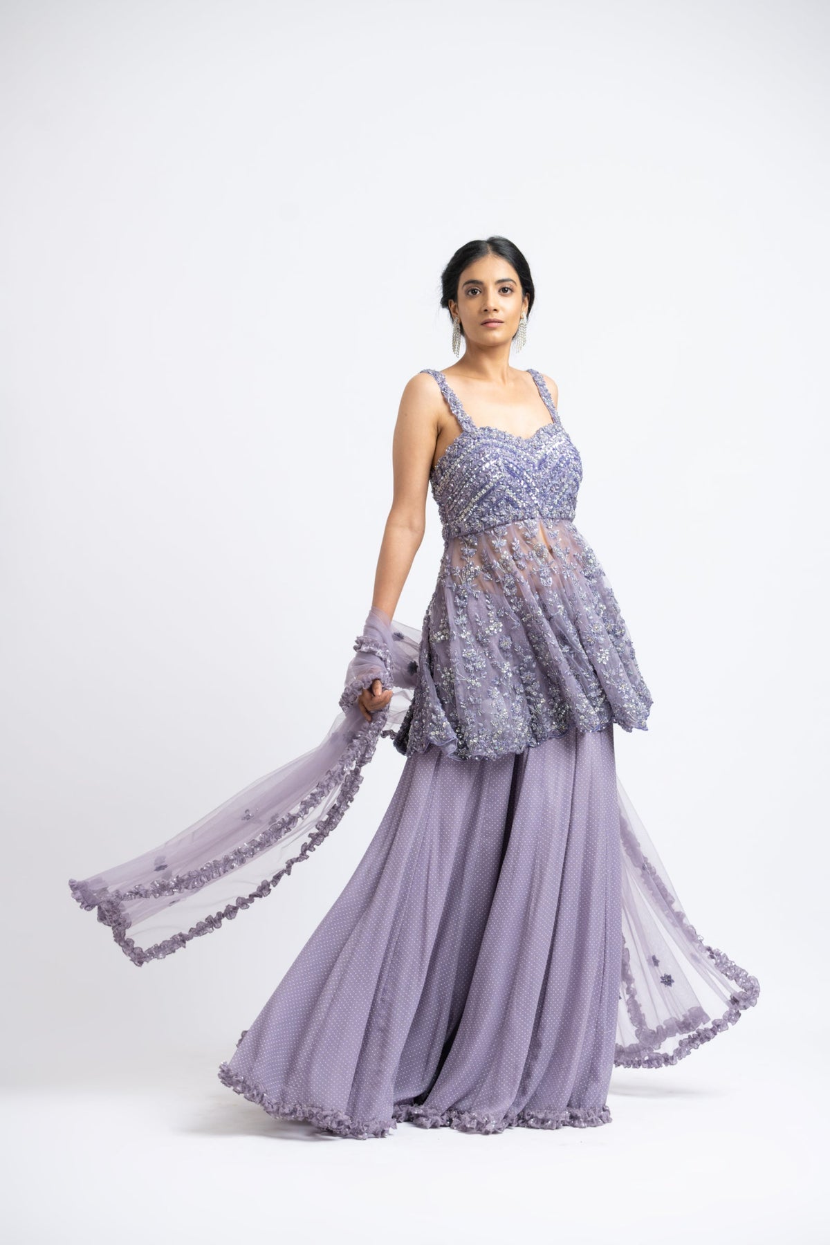 Lilac Peplum Sharara Set