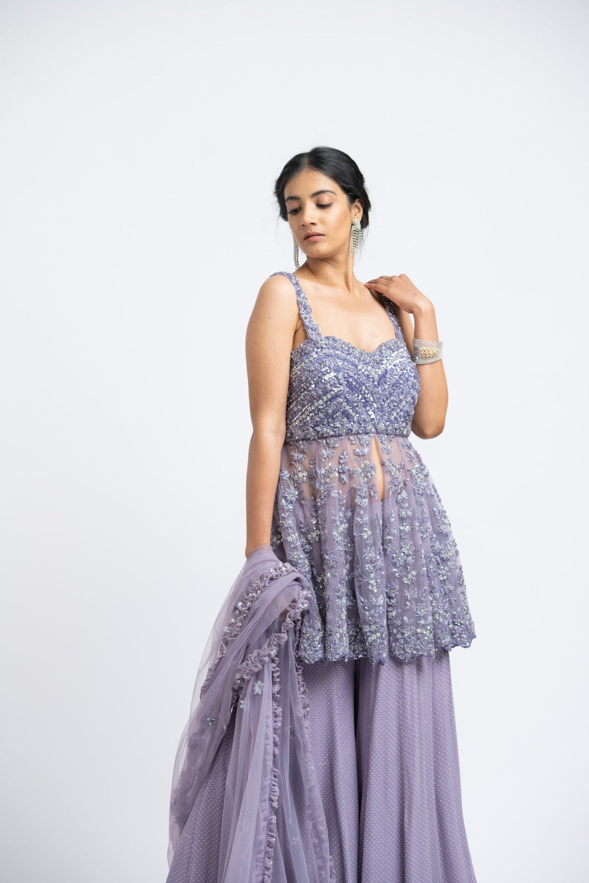 Lilac Peplum Sharara Set
