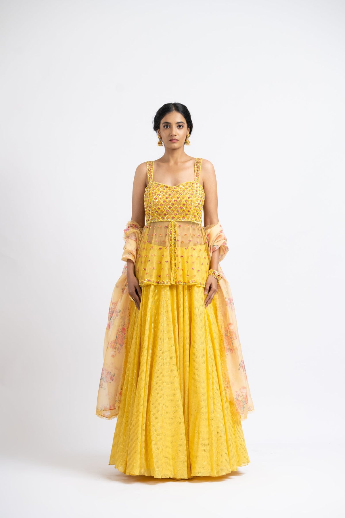 Yellow Peplum Lehenga Set