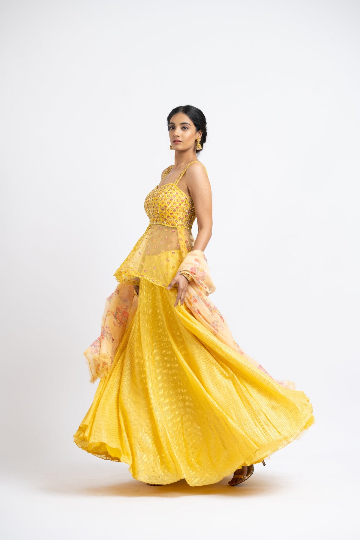 Yellow Peplum Lehenga Set