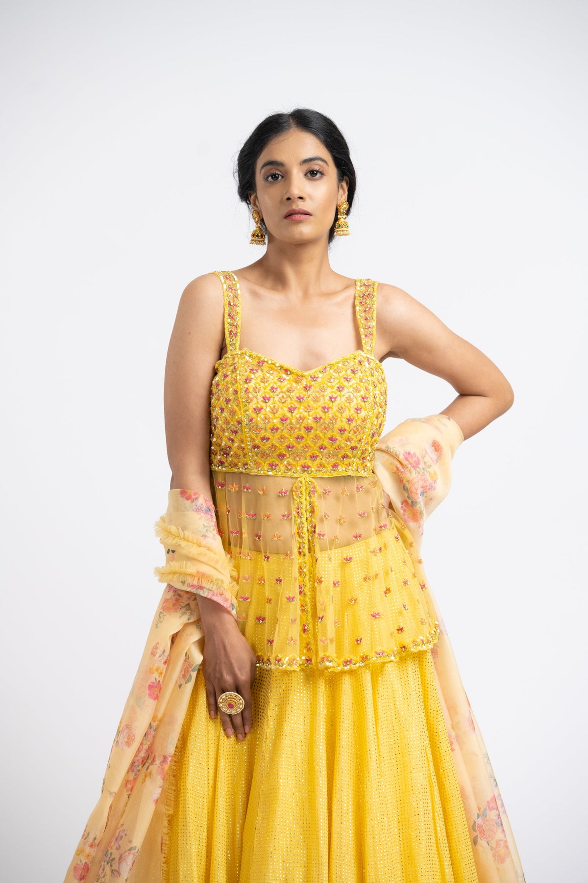 Yellow Peplum Lehenga Set