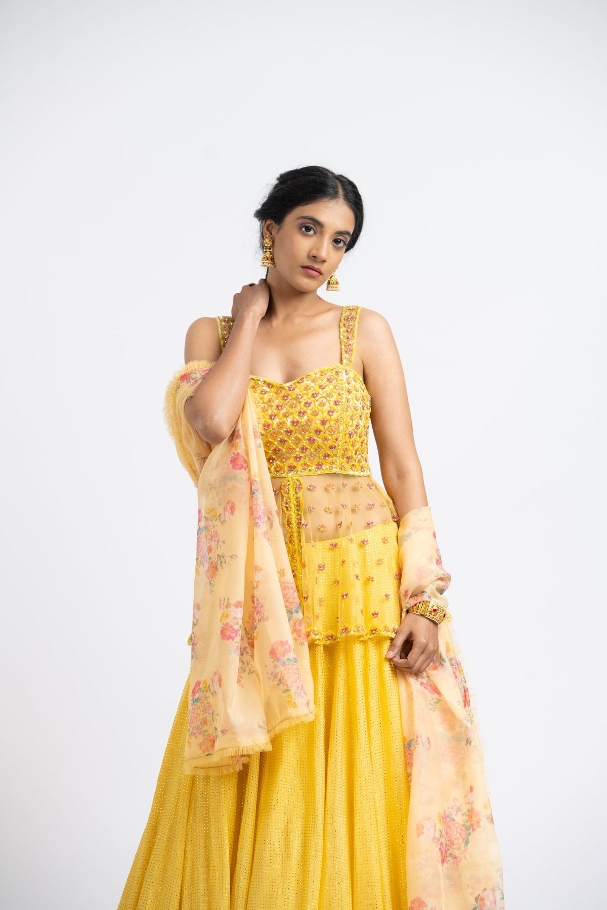 Yellow Peplum Lehenga Set