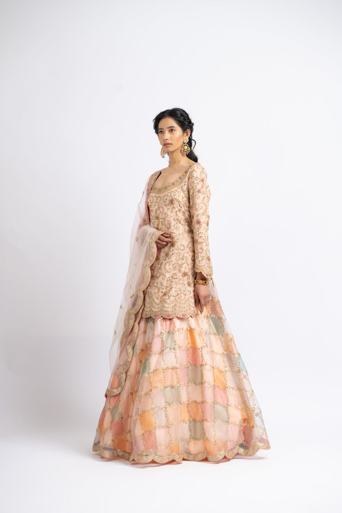 Peach Kurta Lehenga Set