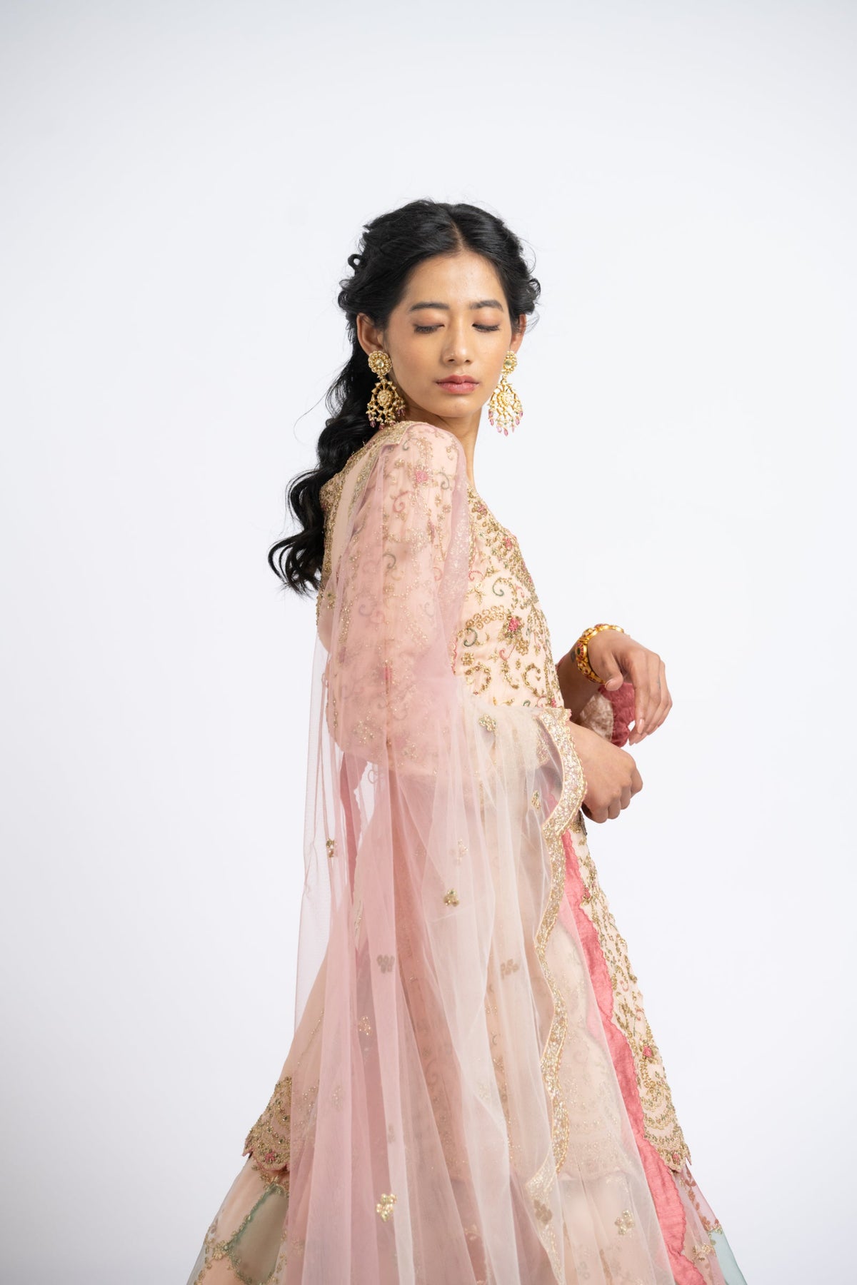 Peach Kurta Lehenga Set