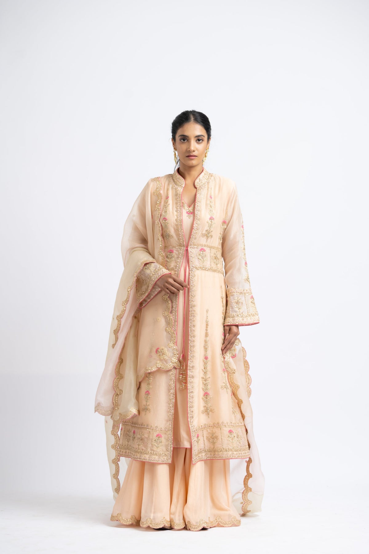 Peach Jacket Sharara Set