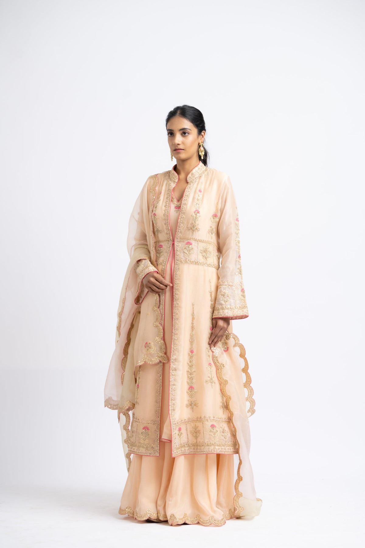 Peach Jacket Sharara Set