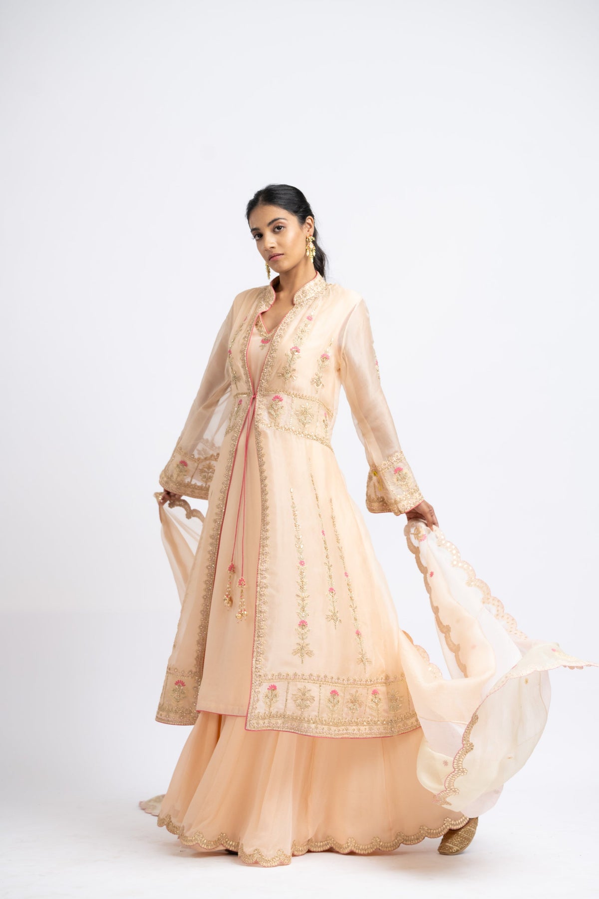 Peach Jacket Sharara Set