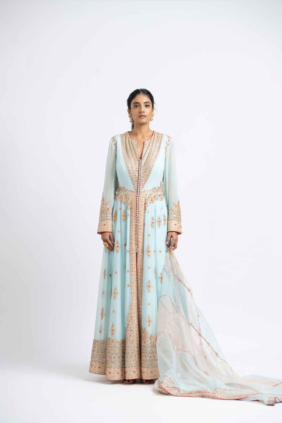 Organza Kalidar Jacket Churidar Set
