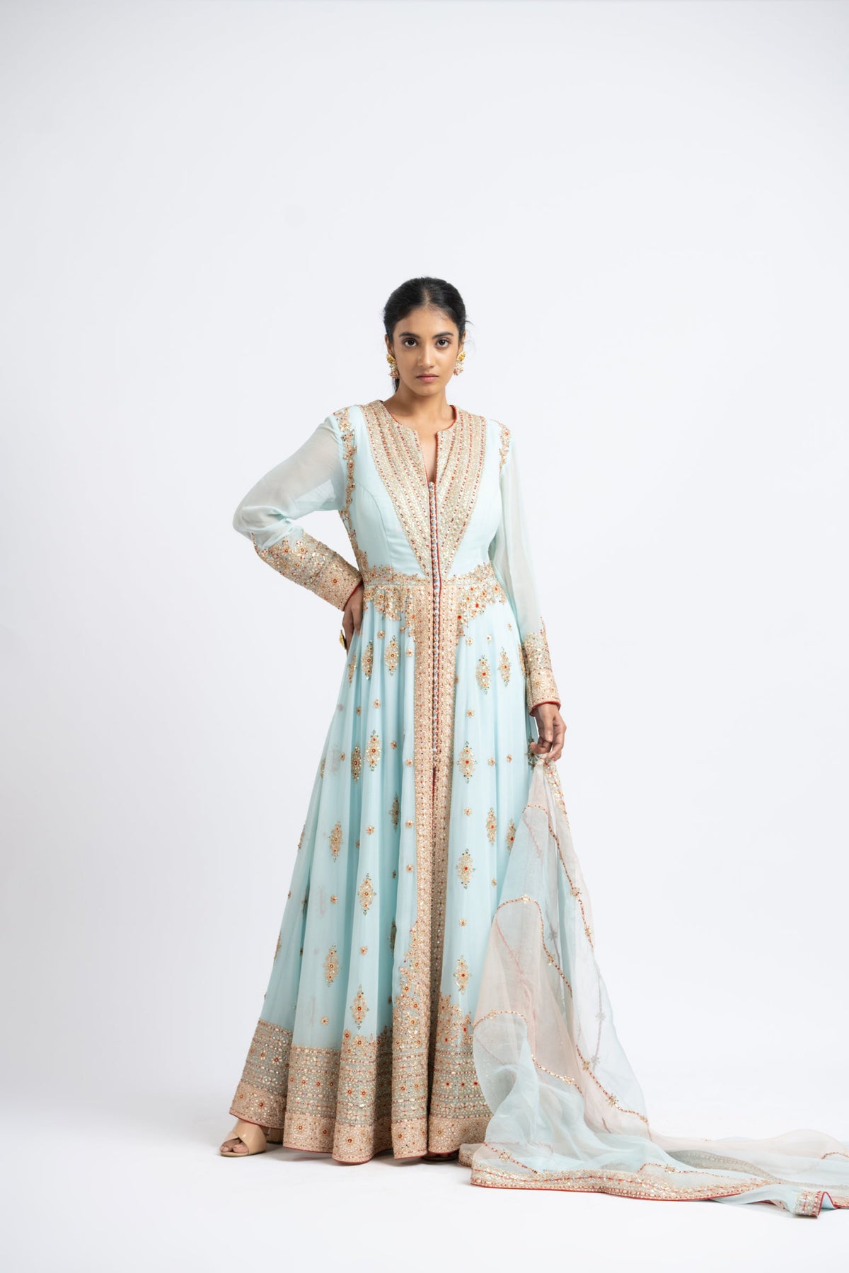 Organza Kalidar Jacket Churidar Set