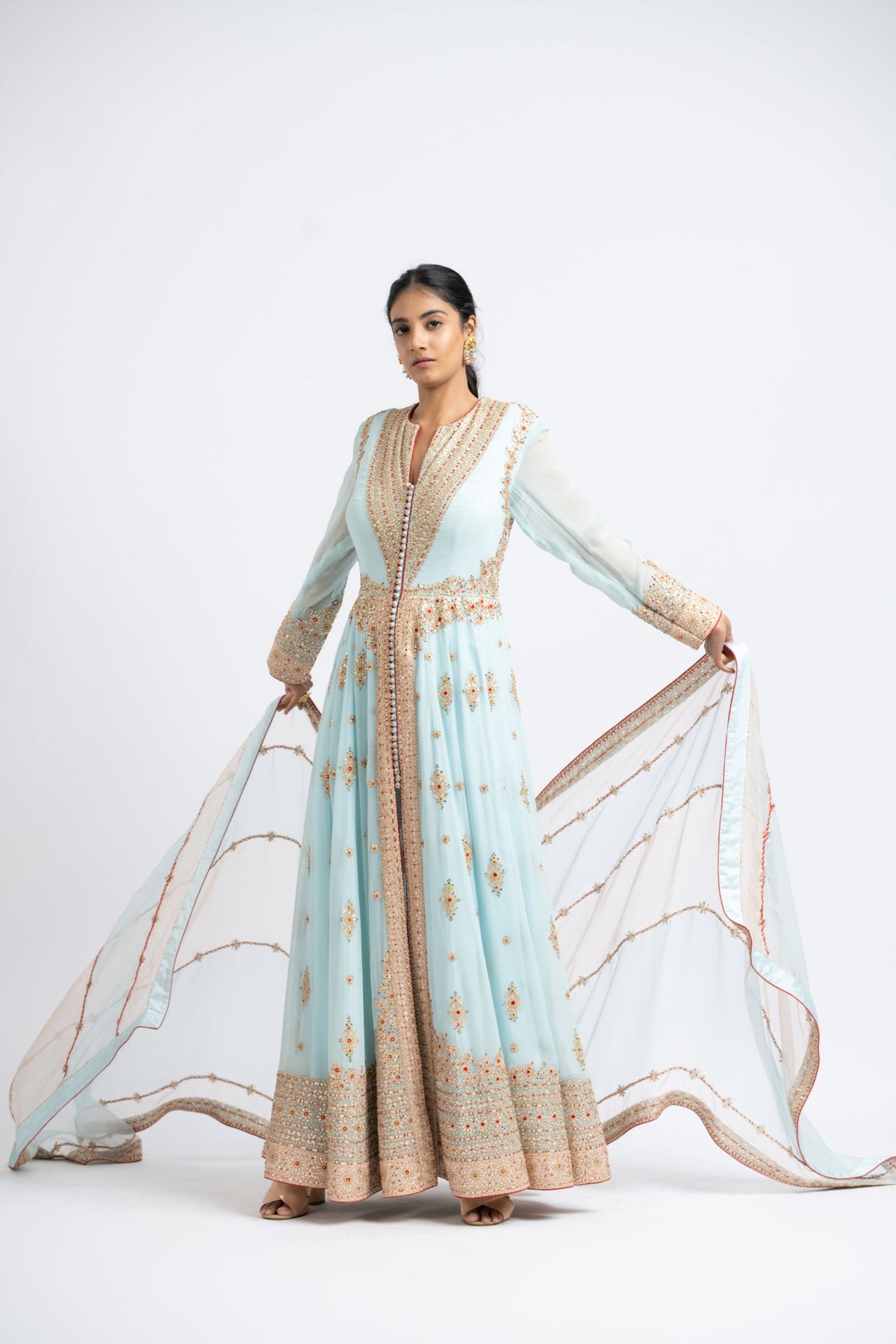 Organza Kalidar Jacket Churidar Set