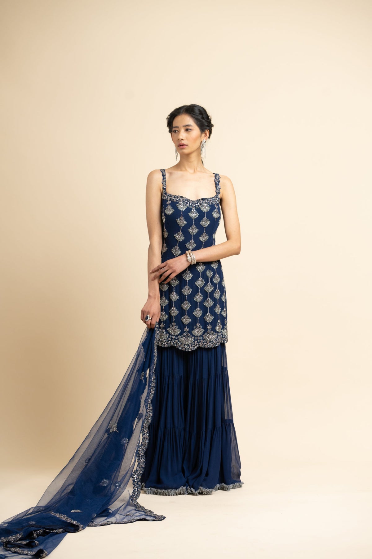 Navy Blue Sharara Set