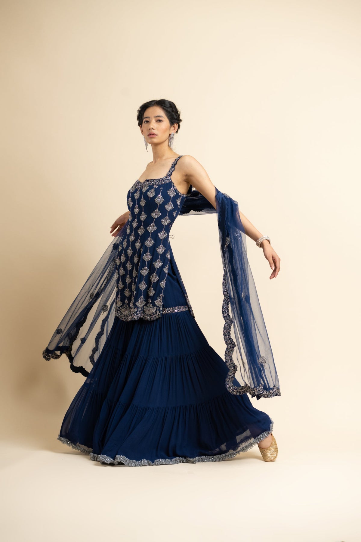 Navy Blue Sharara Set