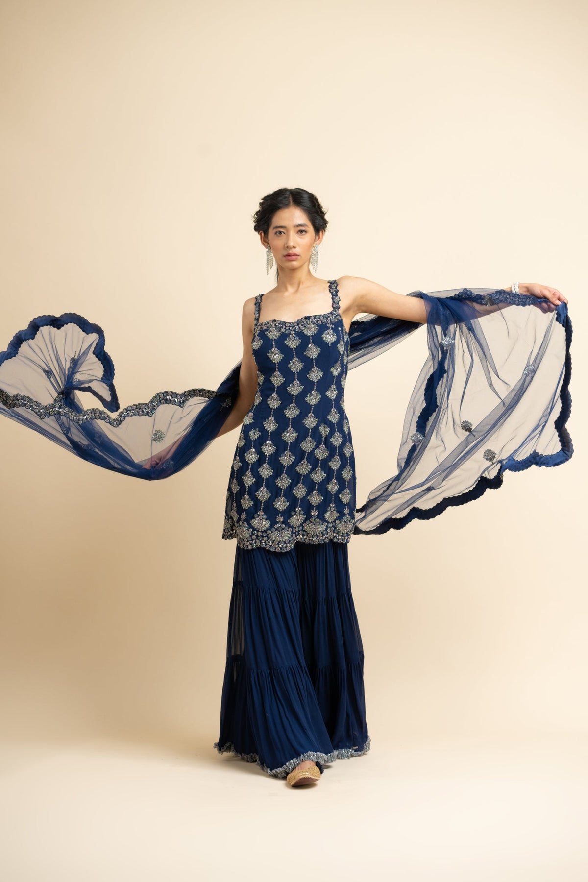Navy Blue Sharara Set