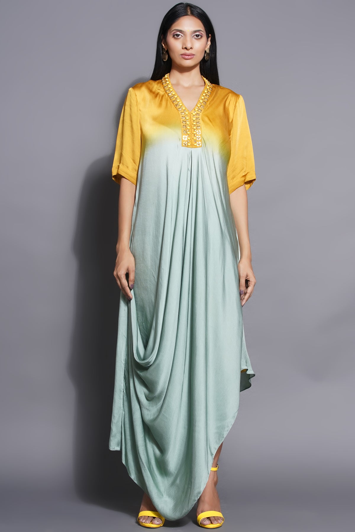 Asymmetric Cowl Majestic Yellow Dress