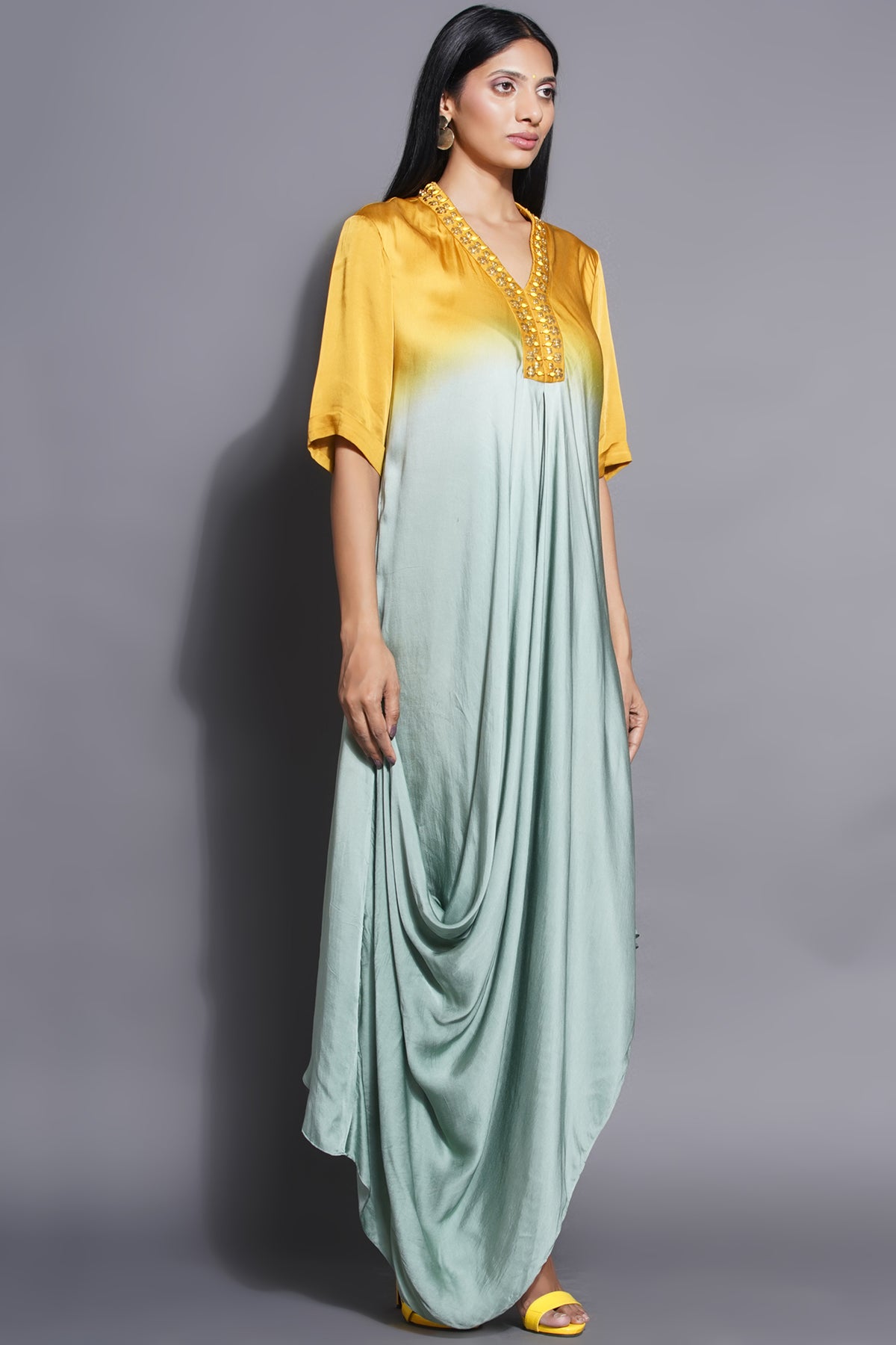 Asymmetric Cowl Majestic Yellow Dress