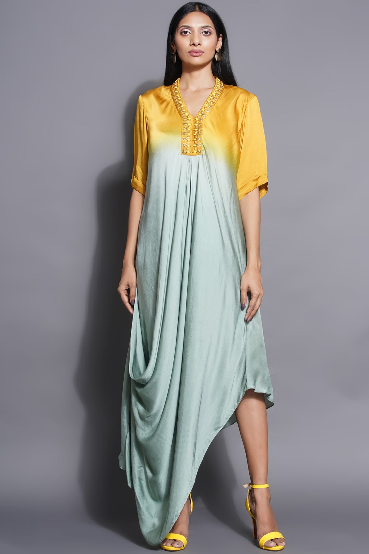 Asymmetric Cowl Majestic Yellow Dress