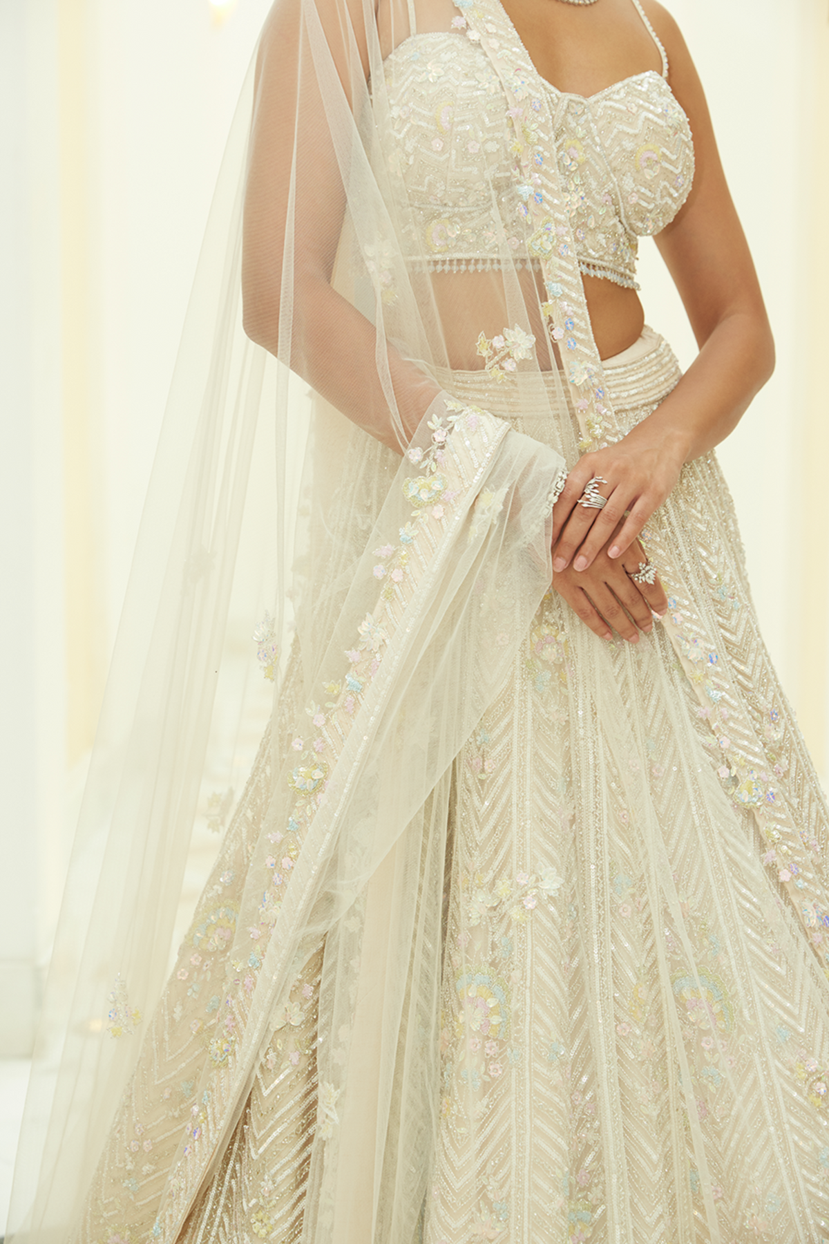 Ivory Net Lehenga Choli Set
