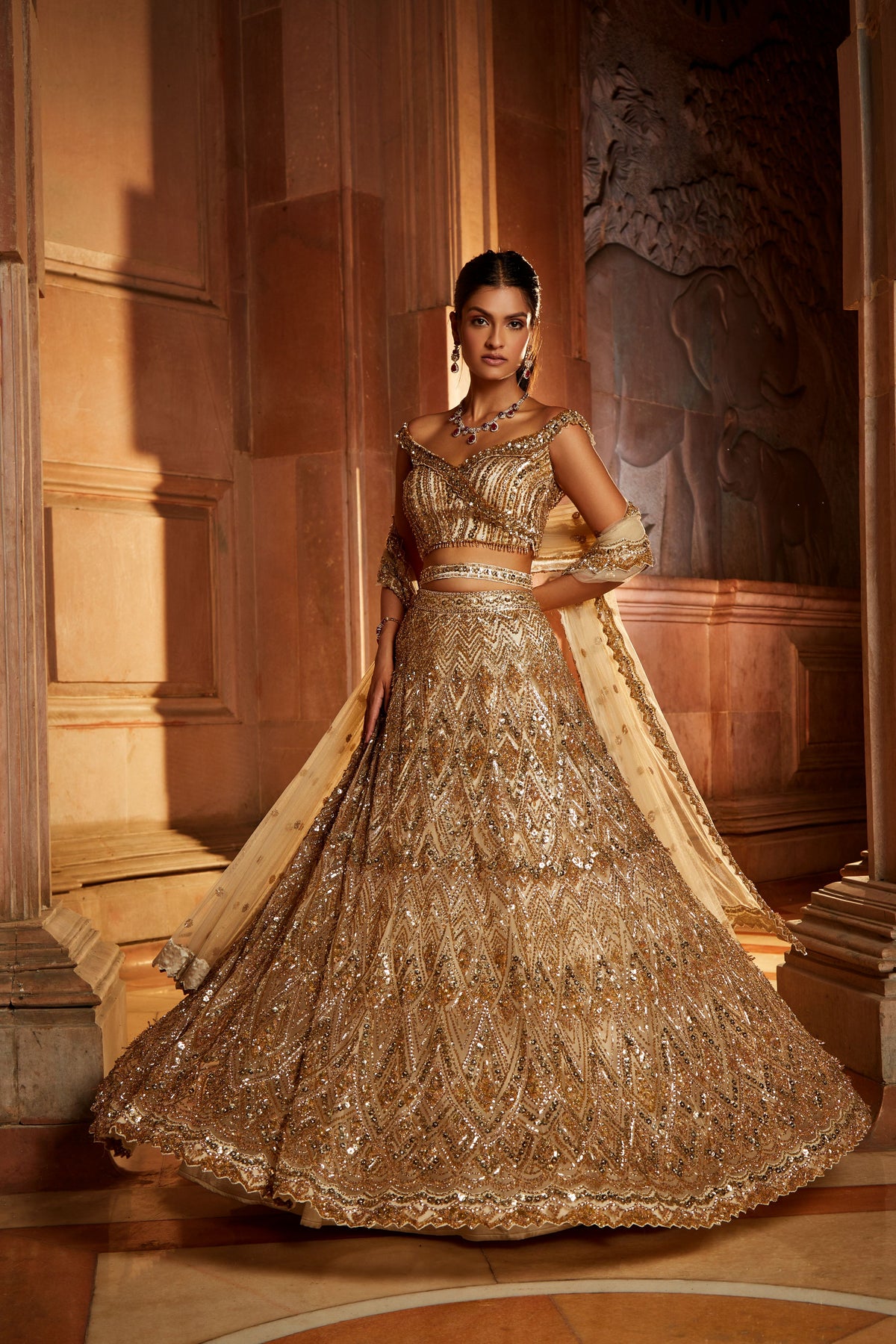 Champagne Gold Tulle Lehenga Set