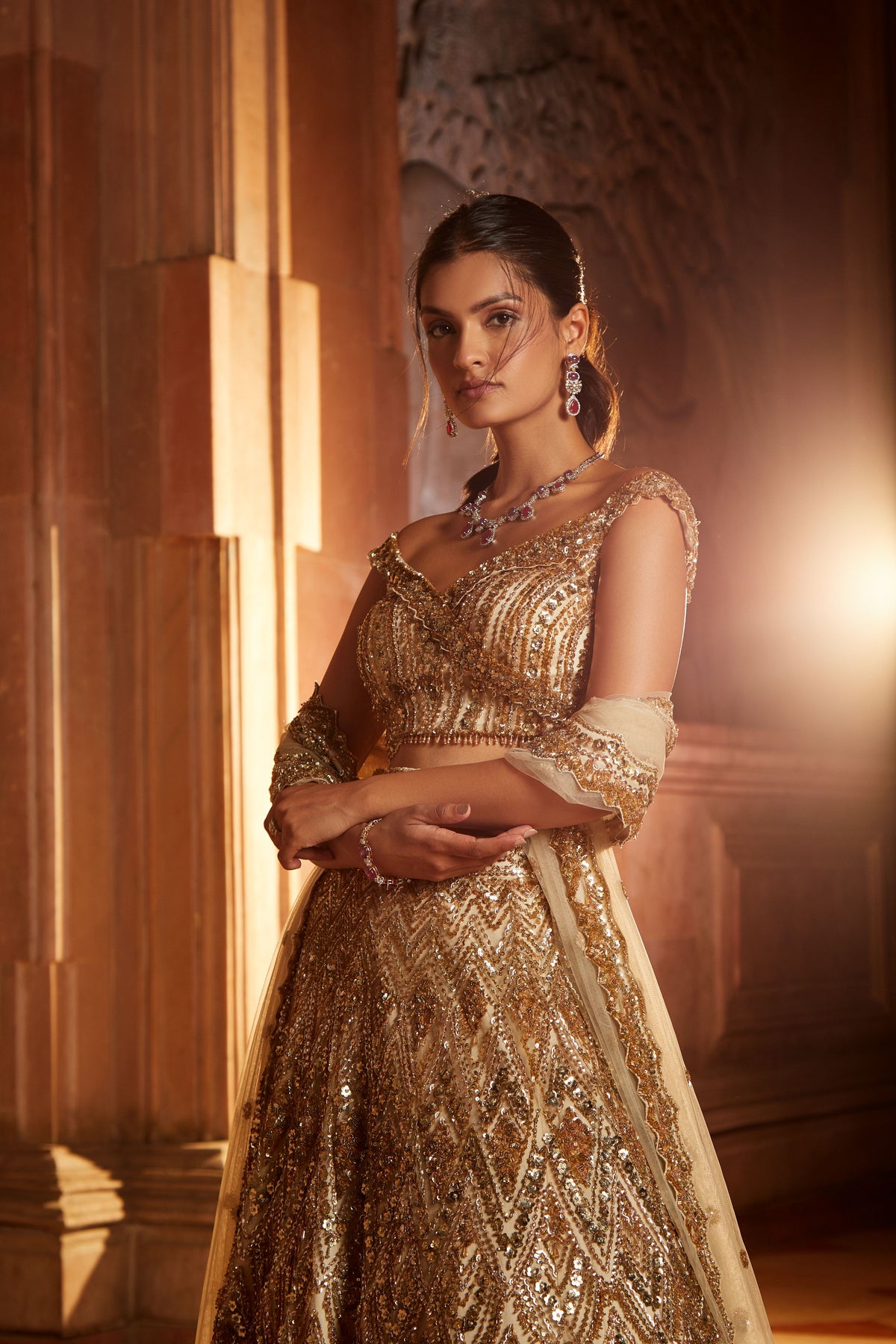 Champagne Gold Tulle Lehenga Set