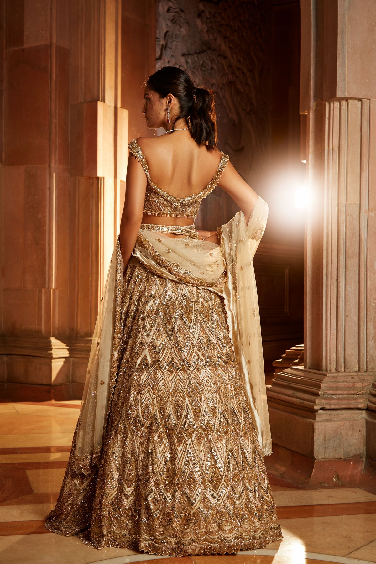 Champagne Gold Tulle Lehenga Set