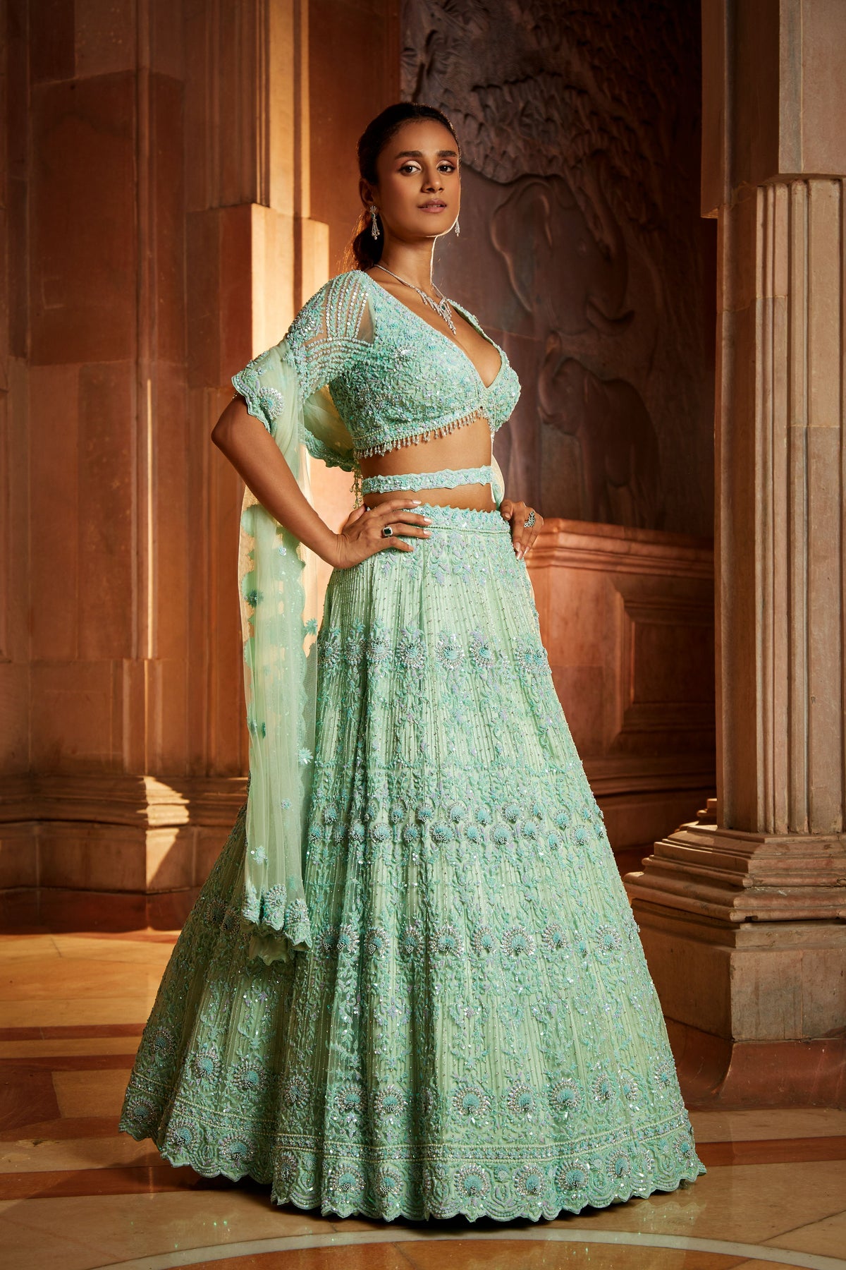 Vibrant Mint Green Lehenga  Set