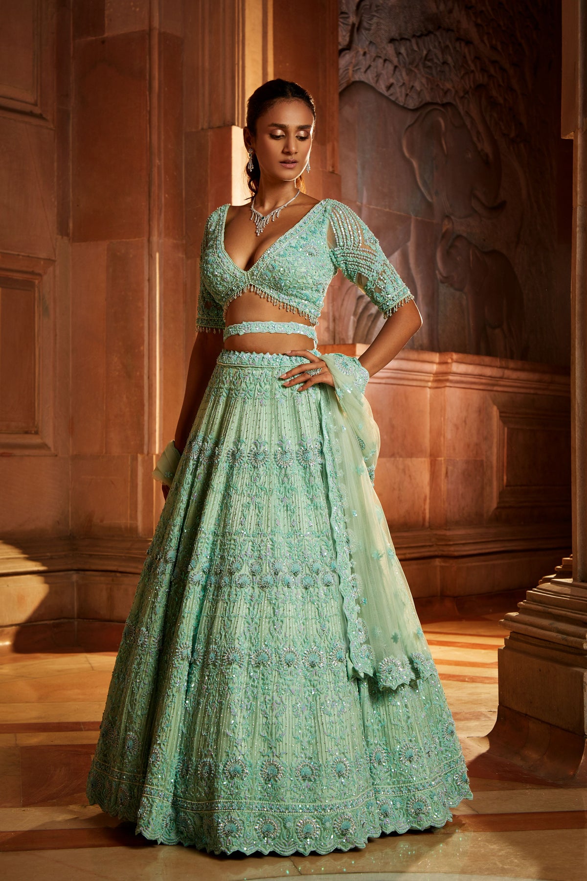 Vibrant Mint Green Lehenga  Set