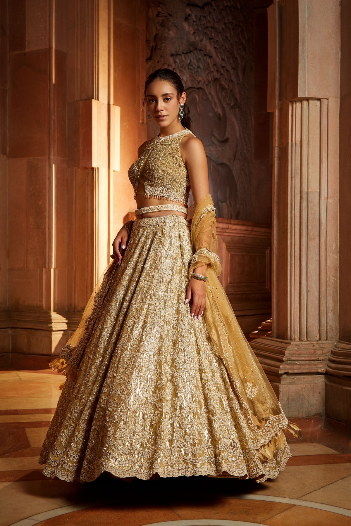 Gold Tulle Lehenga Choli Set