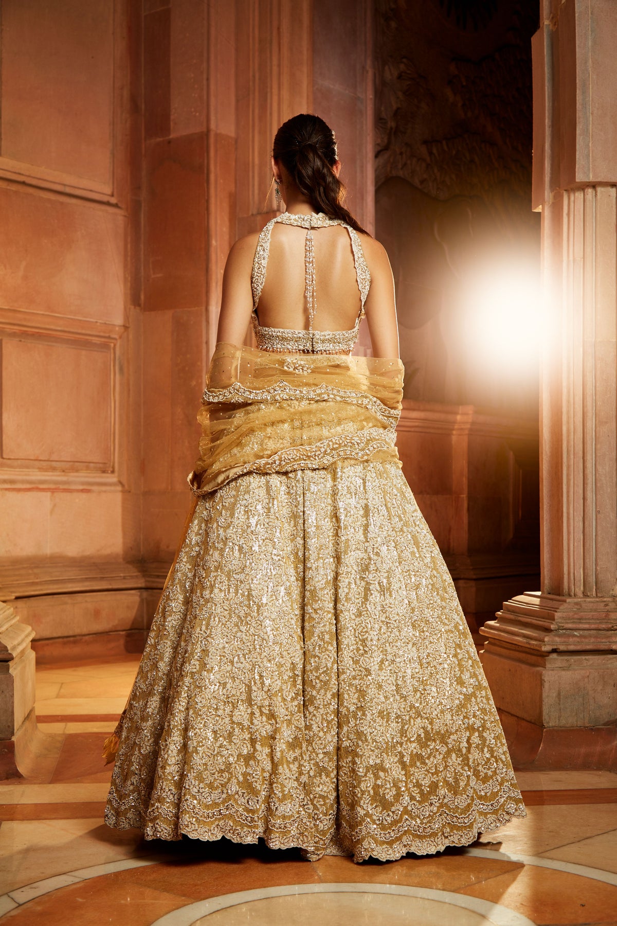 Gold Tulle Lehenga Choli Set