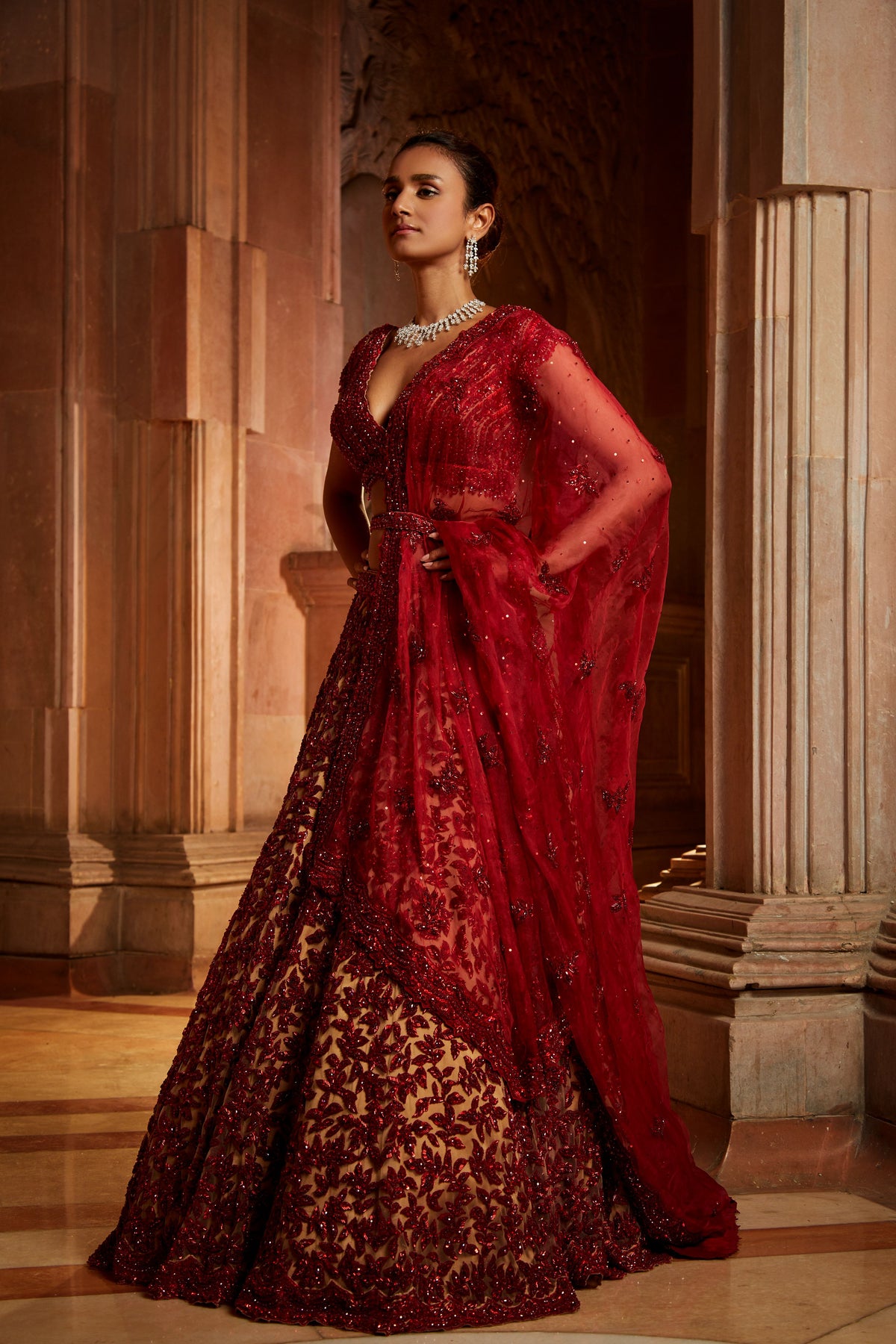Nude Tulle Lehenga Choli Set